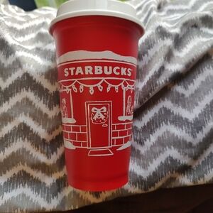 Starbucks Red Tumbler with White Holiday Design